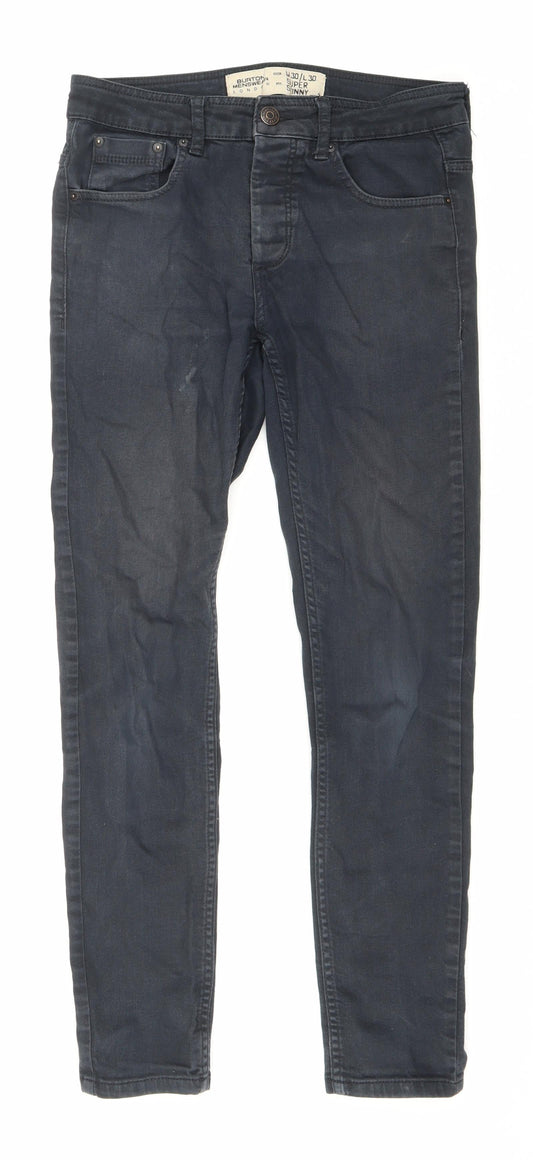 Burton Mens Blue Cotton Skinny Jeans Size 32 in L29 in Regular Button