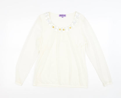 Stephen Y Womens White Nylon Basic Blouse Size M Round Neck
