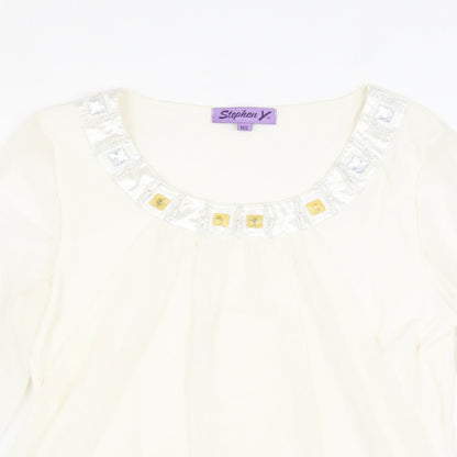 Stephen Y Womens White Nylon Basic Blouse Size M Round Neck