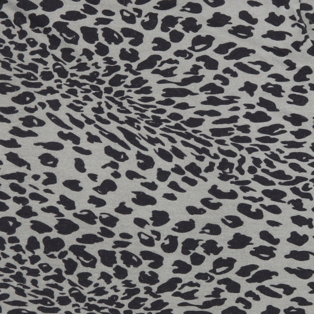 Miao Womens Grey Animal Print Cotton Basic T-Shirt Size L Round Neck - Leopard print