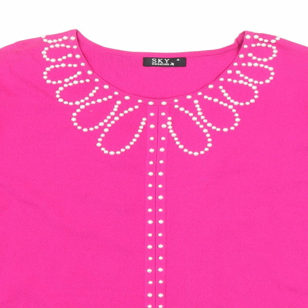 Womens UK Size 4 Sky Pink Basic T-Shirt