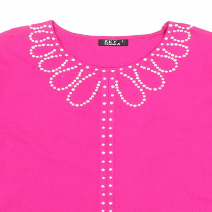 Womens UK Size 4 Sky Pink Basic T-Shirt
