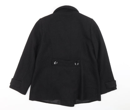 Classics Womens Black Overcoat Coat Size 14 Button