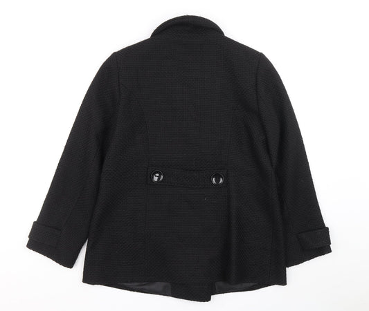 Classics Womens Black Overcoat Coat Size 14 Button