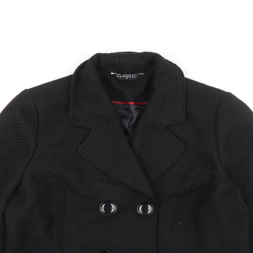 Classics Womens Black Overcoat Coat Size 14 Button