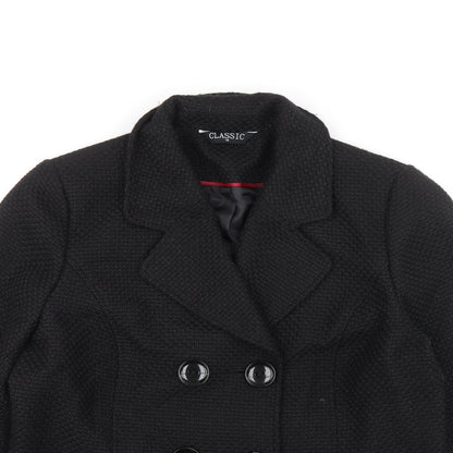 Classics Womens Black Overcoat Coat Size 14 Button