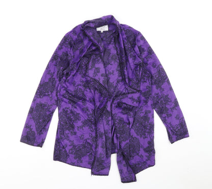 Carole Hochman Womens Purple V-Neck Floral Polyester Cardigan Jumper Size S
