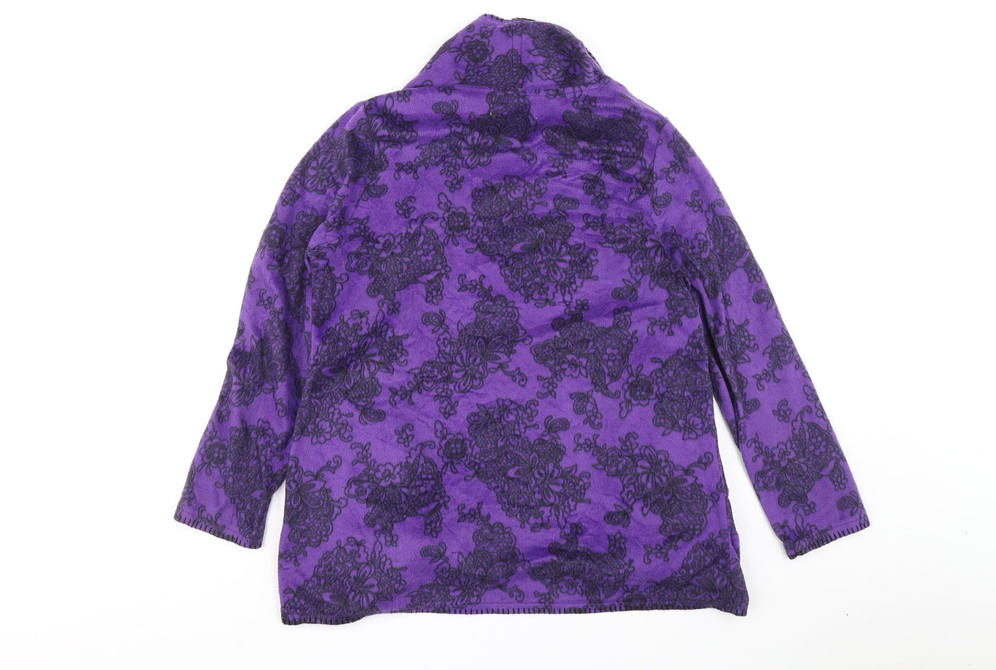 Carole Hochman Womens Purple V-Neck Floral Polyester Cardigan Jumper Size S
