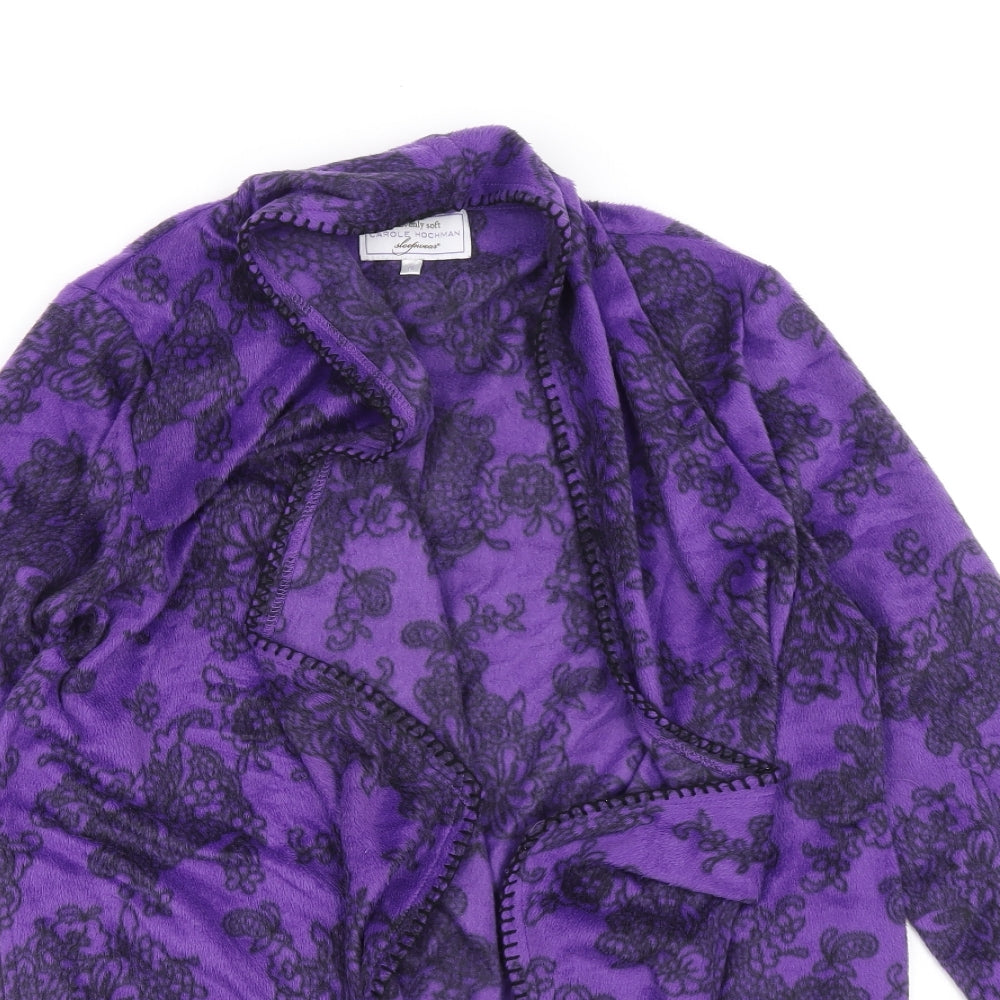Carole Hochman Womens Purple V-Neck Floral Polyester Cardigan Jumper Size S