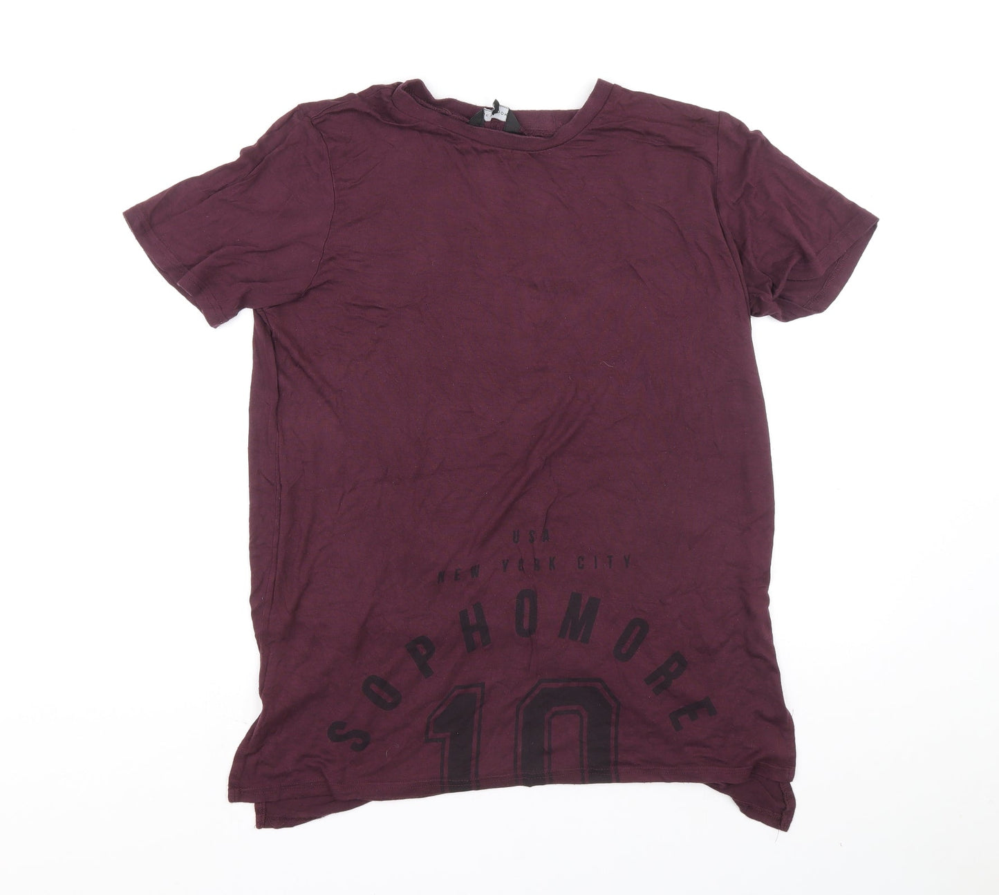 New Look Womens Purple Viscose Basic T-Shirt Size 14 Round Neck - New York City