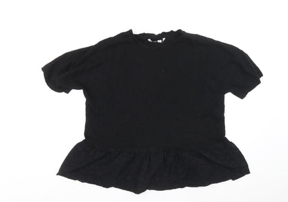 prep&co Womens Black Cotton Basic Blouse Size 14 Round Neck