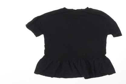 prep&co Womens Black Cotton Basic Blouse Size 14 Round Neck