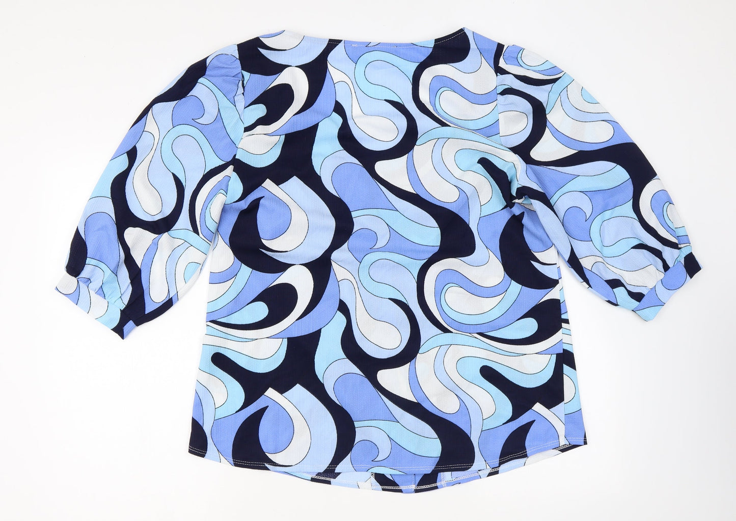 Very Womens Blue Geometric Polyester Basic Button-Up Size 16 V-Neck