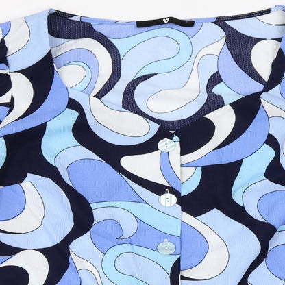 Very Womens Blue Geometric Polyester Basic Button-Up Size 16 V-Neck