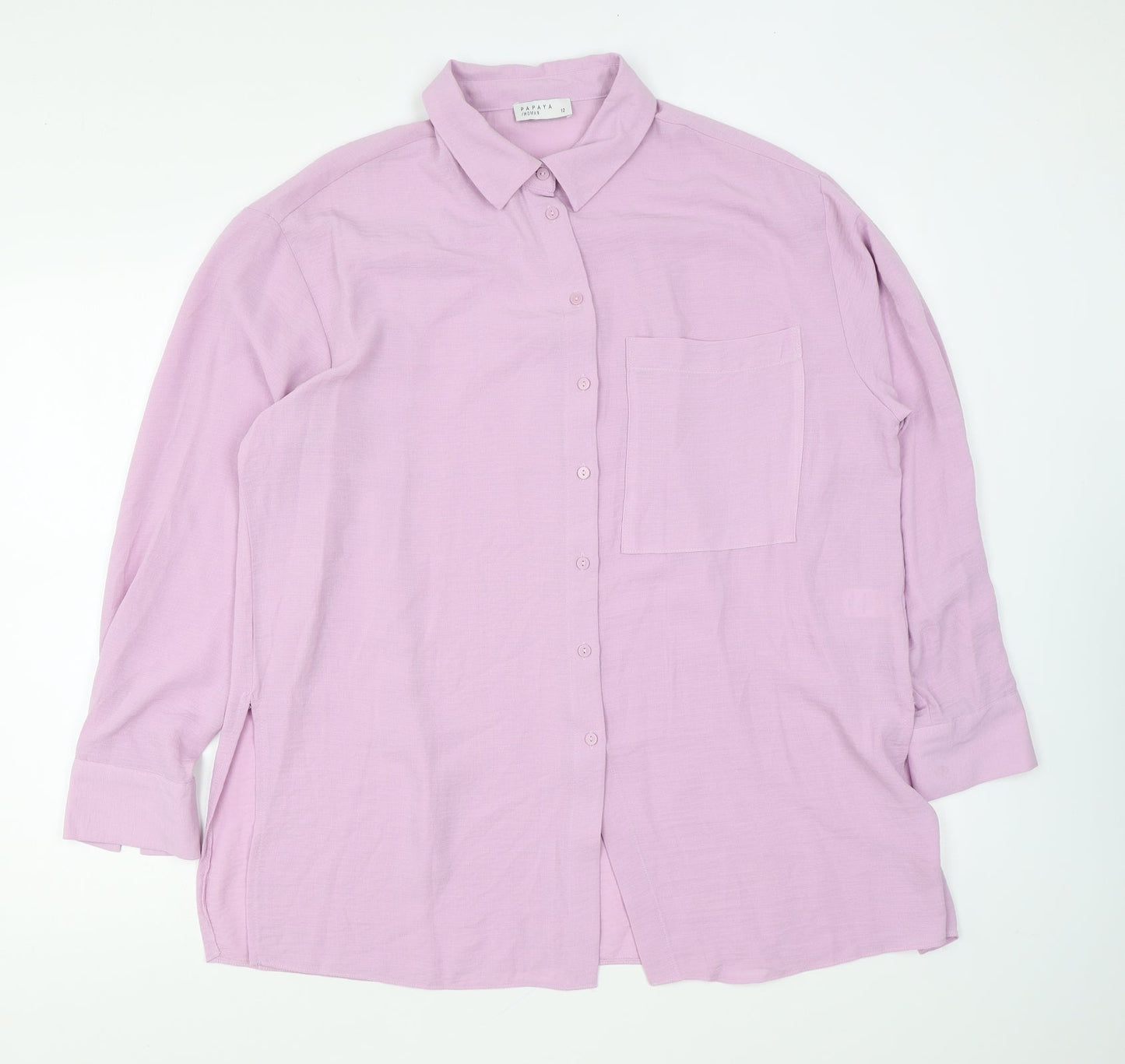 Papaya Womens Pink Polyester Basic Button-Up Size 12 Collared