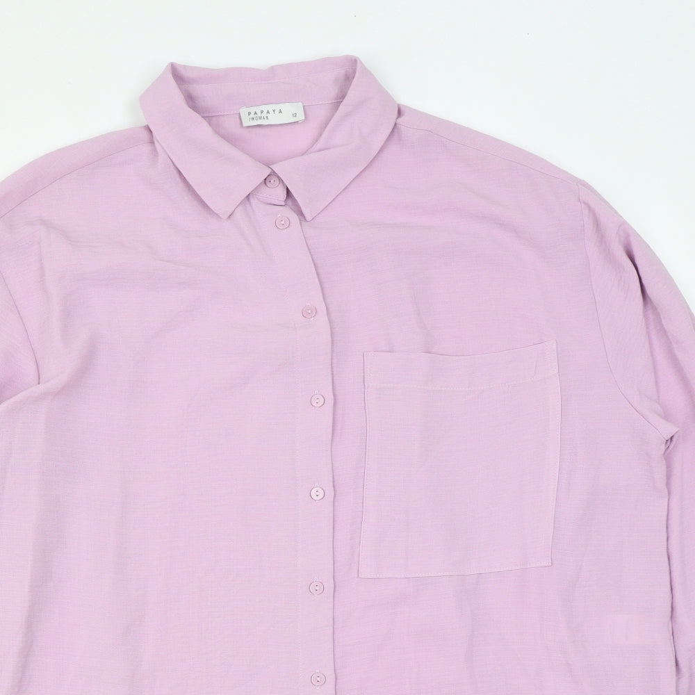 Papaya Womens Pink Polyester Basic Button-Up Size 12 Collared