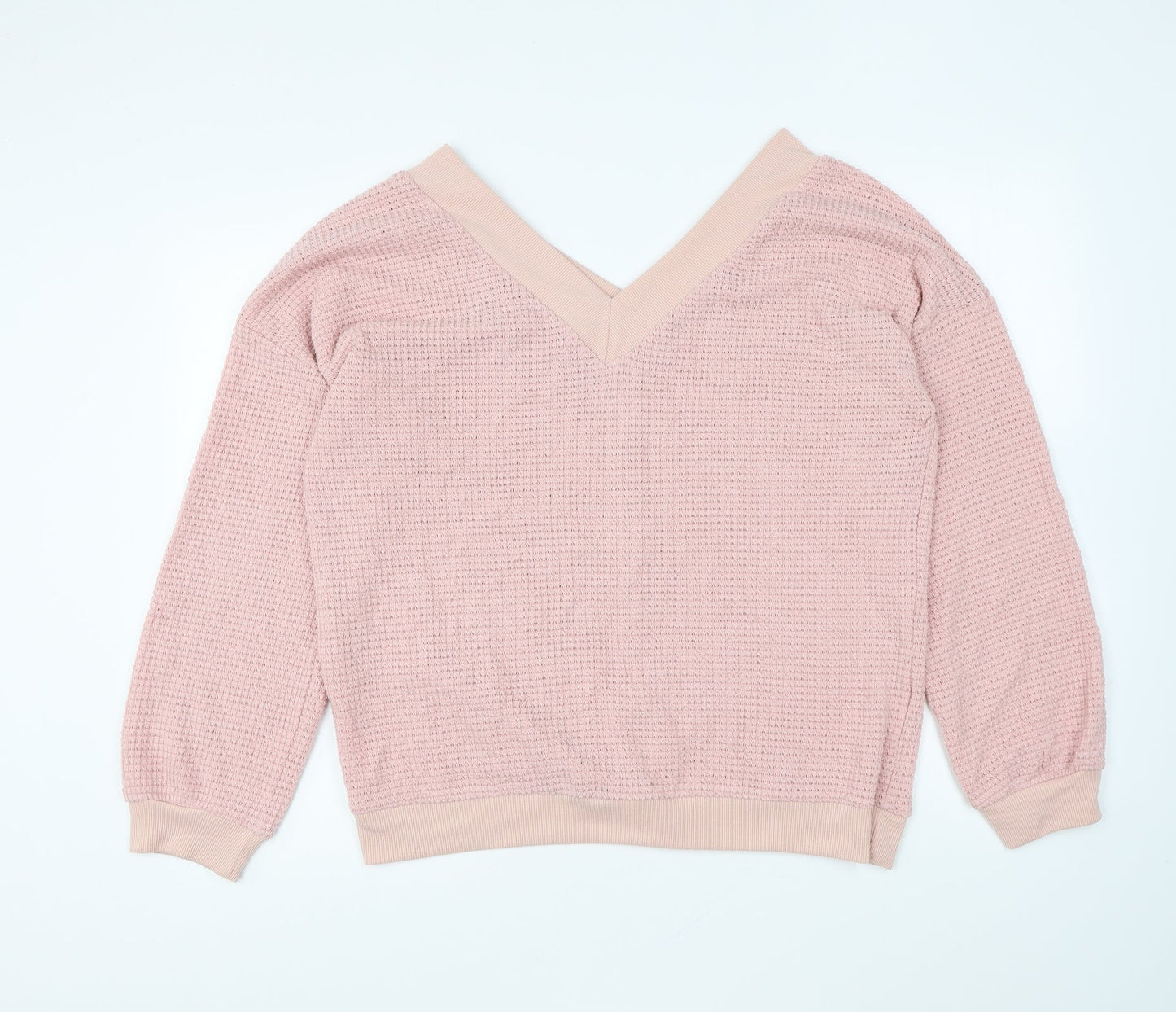 Adreamly Womens Pink V-Neck Acrylic Pullover Jumper Size XL