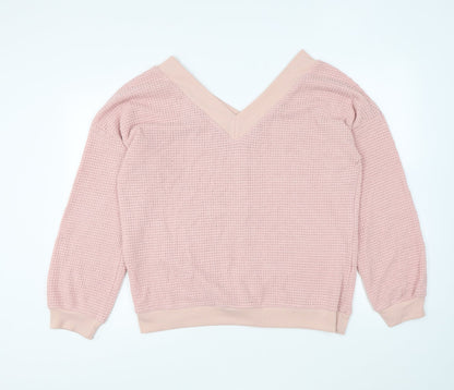 Adreamly Womens Pink V-Neck Acrylic Pullover Jumper Size XL