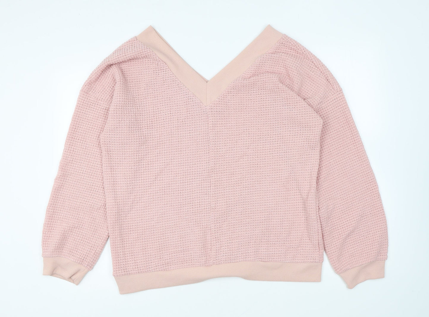 Adreamly Womens Pink V-Neck Acrylic Pullover Jumper Size XL