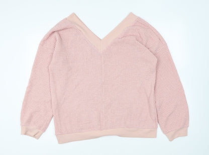 Adreamly Womens Pink V-Neck Acrylic Pullover Jumper Size XL