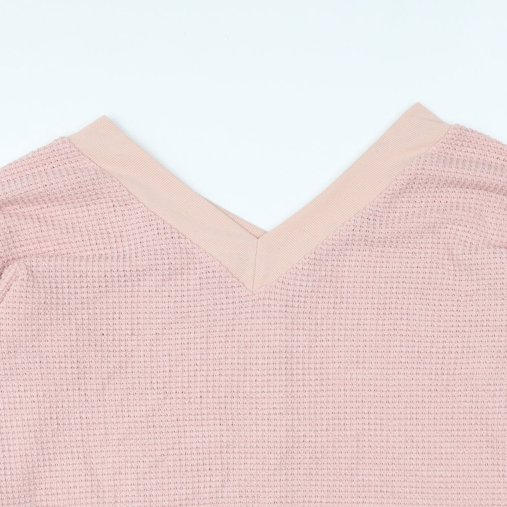 Adreamly Womens Pink V-Neck Acrylic Pullover Jumper Size XL