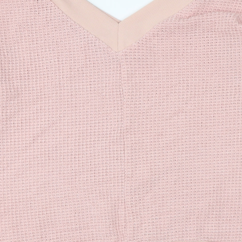 Adreamly Womens Pink V-Neck Acrylic Pullover Jumper Size XL