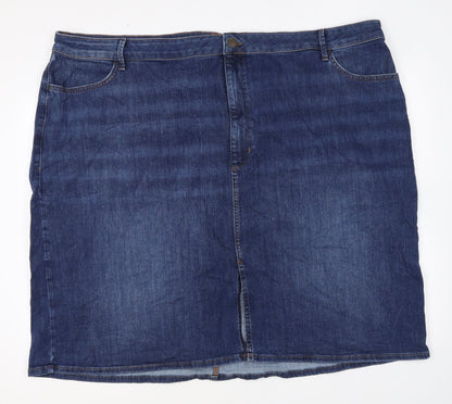 Marks and Spencer Womens Blue Cotton Straight & Pencil Skirt Size 30 Zip