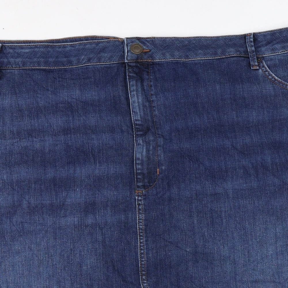 Marks and Spencer Womens Blue Cotton Straight & Pencil Skirt Size 30 Zip