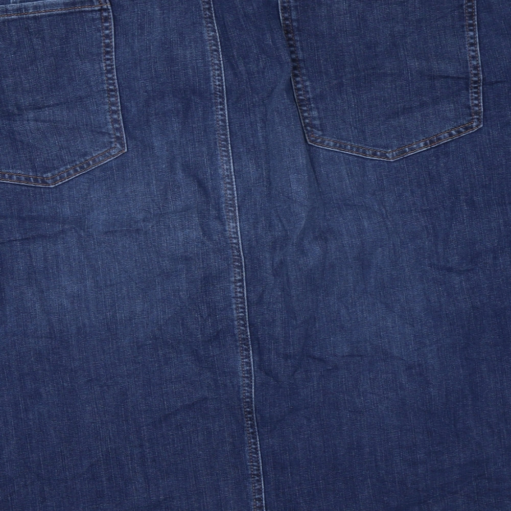 Marks and Spencer Womens Blue Cotton Straight & Pencil Skirt Size 30 Zip