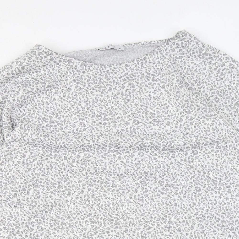 Papaya Womens Grey Animal Print Viscose Basic T-Shirt Size 16 Round Neck