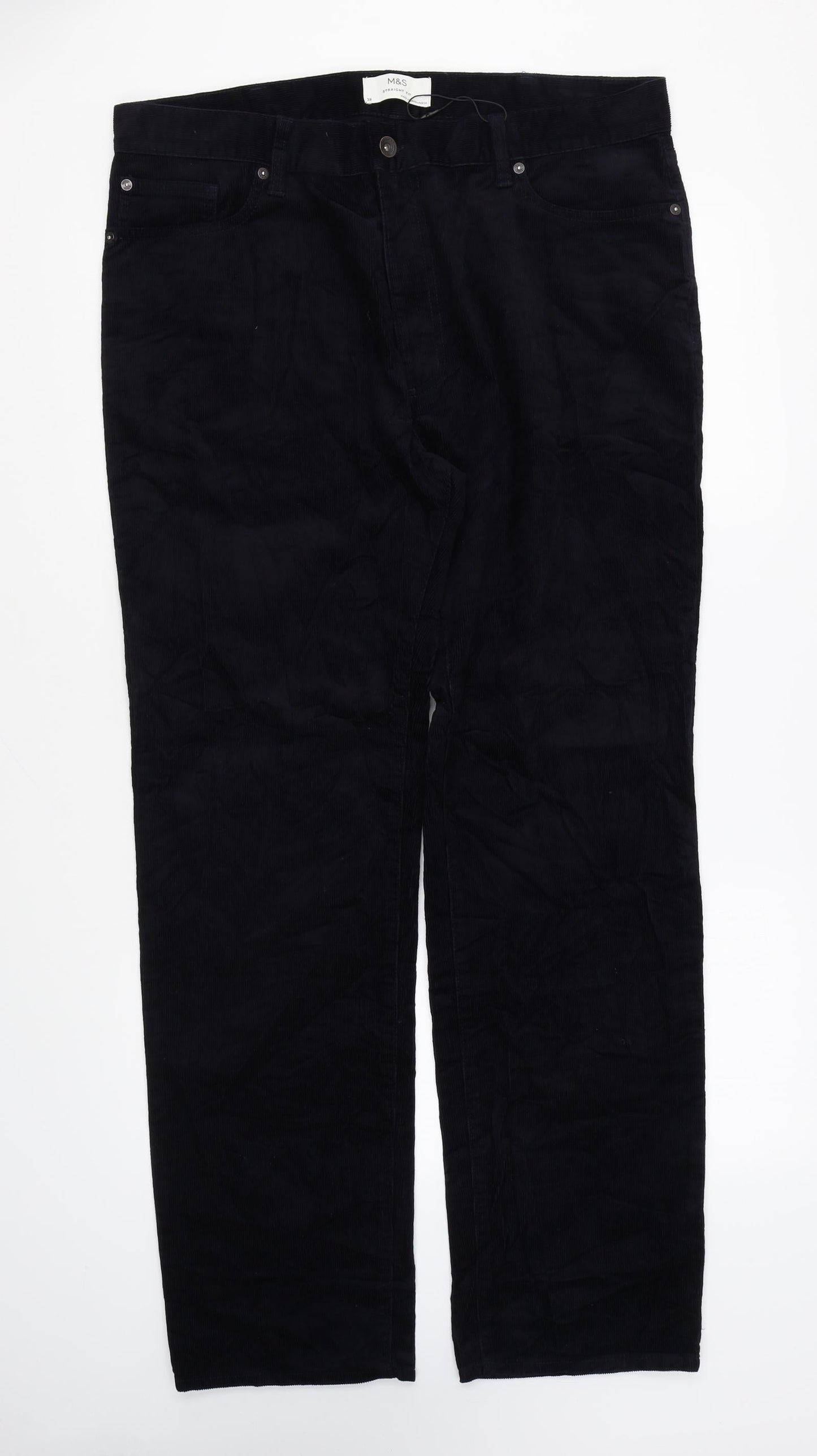 Marks and Spencer Mens Blue Cotton Trousers Size 38 in L27 in Regular Zip