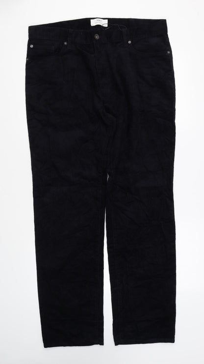 Marks and Spencer Mens Blue Cotton Trousers Size 38 in L27 in Regular Zip