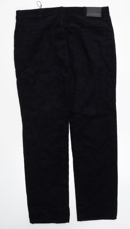 Marks and Spencer Mens Blue Cotton Trousers Size 38 in L27 in Regular Zip