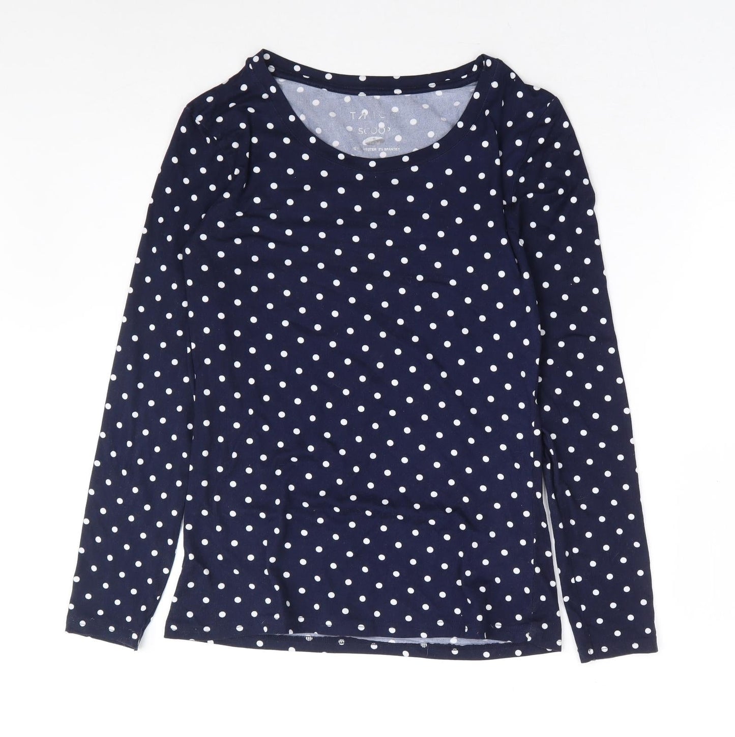 Tango Womens Blue Polka Dot Polyester Basic Blouse Size S Scoop Neck