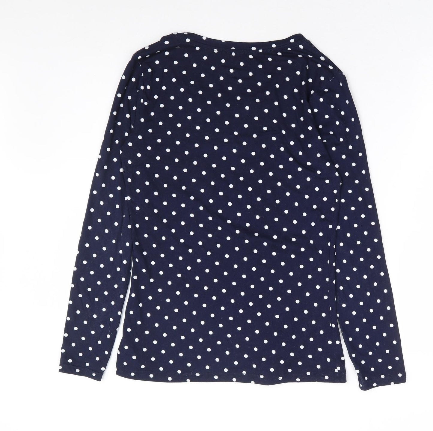 Tango Womens Blue Polka Dot Polyester Basic Blouse Size S Scoop Neck