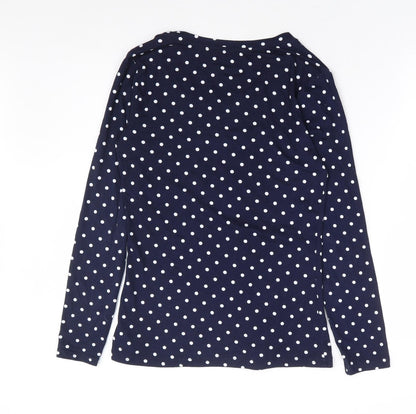Tango Womens Blue Polka Dot Polyester Basic Blouse Size S Scoop Neck