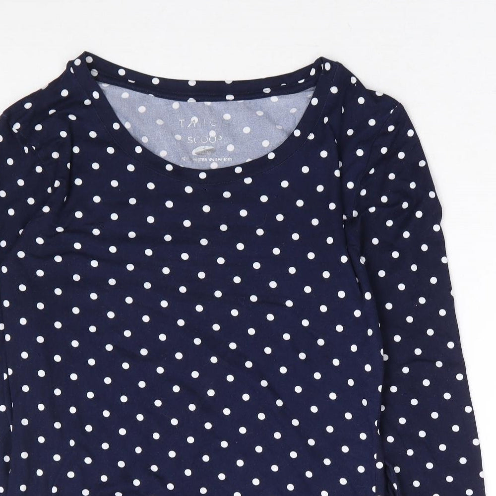 Tango Womens Blue Polka Dot Polyester Basic Blouse Size S Scoop Neck