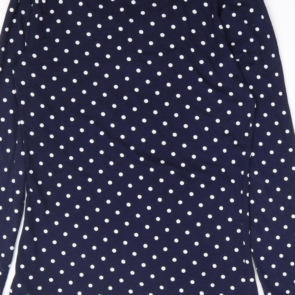Tango Womens Blue Polka Dot Polyester Basic Blouse Size S Scoop Neck