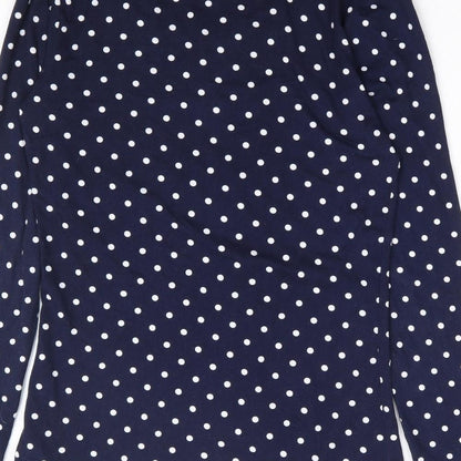 Tango Womens Blue Polka Dot Polyester Basic Blouse Size S Scoop Neck