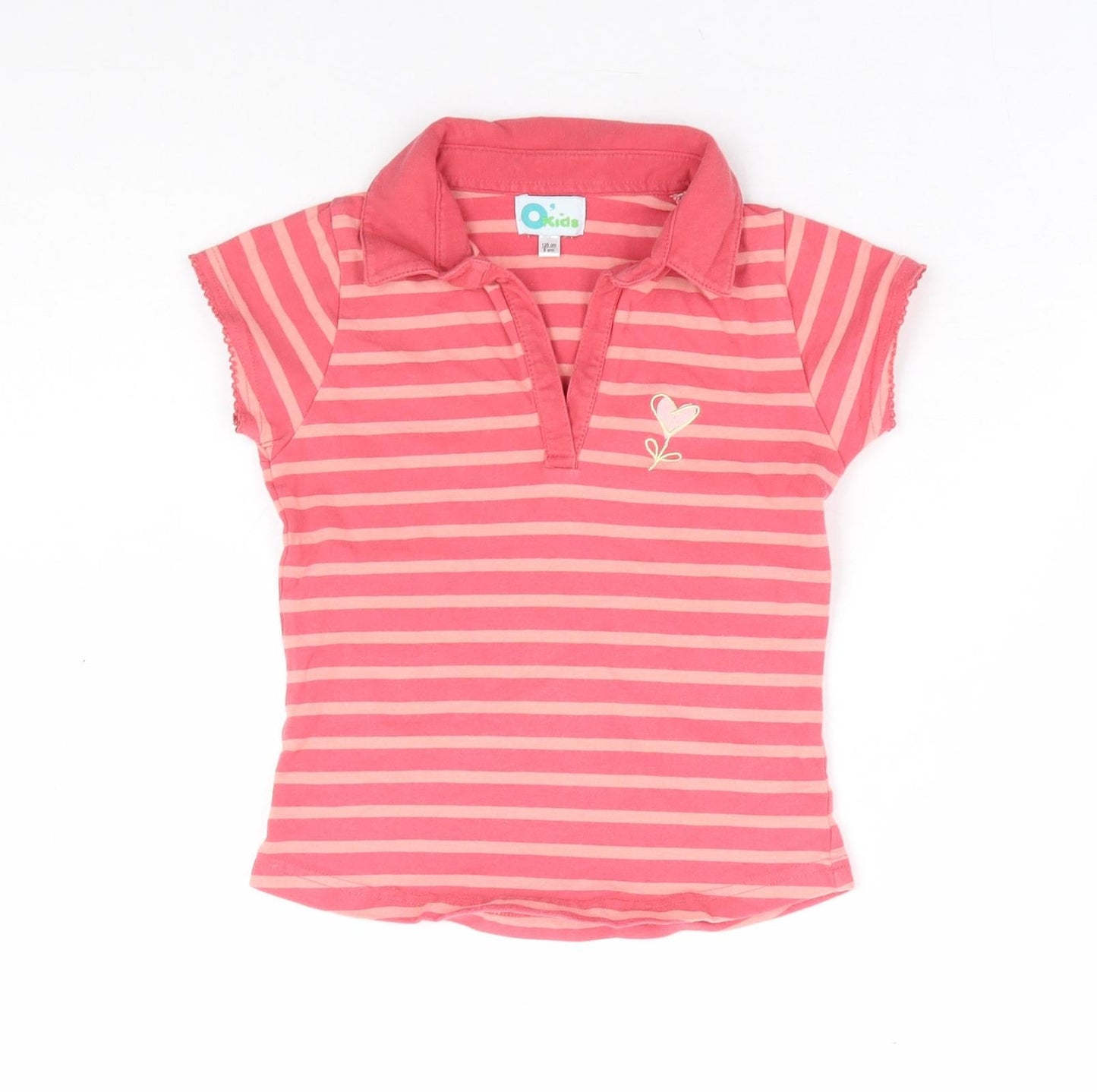 OKids Girls Pink Striped Cotton Basic Polo Size 8 Years Collared Pullover - Love Heart