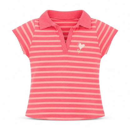 OKids Girls Pink Striped Cotton Basic Polo Size 8 Years Collared Pullover - Love Heart