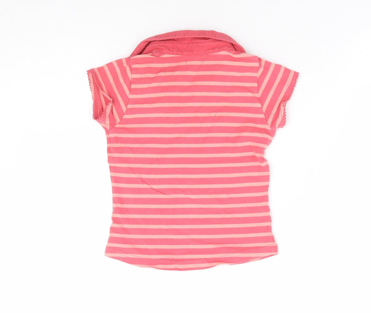 OKids Girls Pink Striped Cotton Basic Polo Size 8 Years Collared Pullover - Love Heart