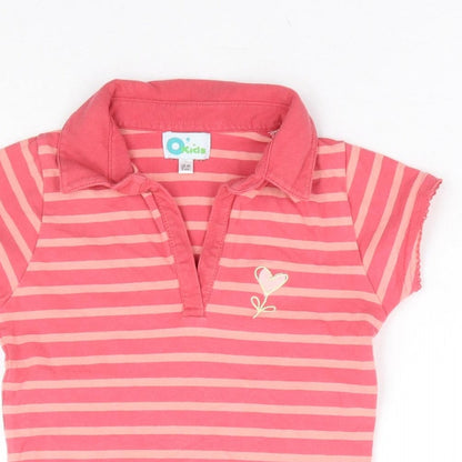 OKids Girls Pink Striped Cotton Basic Polo Size 8 Years Collared Pullover - Love Heart