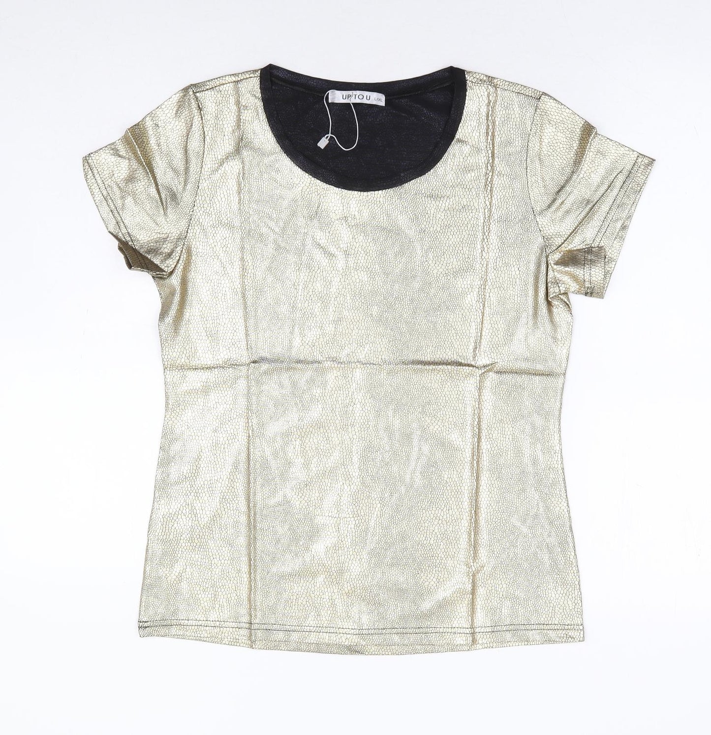 UpTou Womens Gold Animal Print Polyester Basic T-Shirt Size L Scoop Neck - Reptile Skin Print