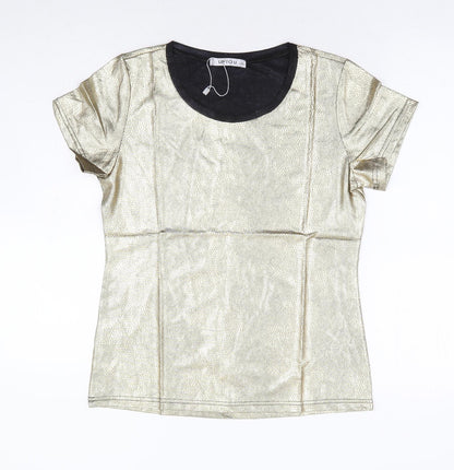 UpTou Womens Gold Animal Print Polyester Basic T-Shirt Size L Scoop Neck - Reptile Skin Print