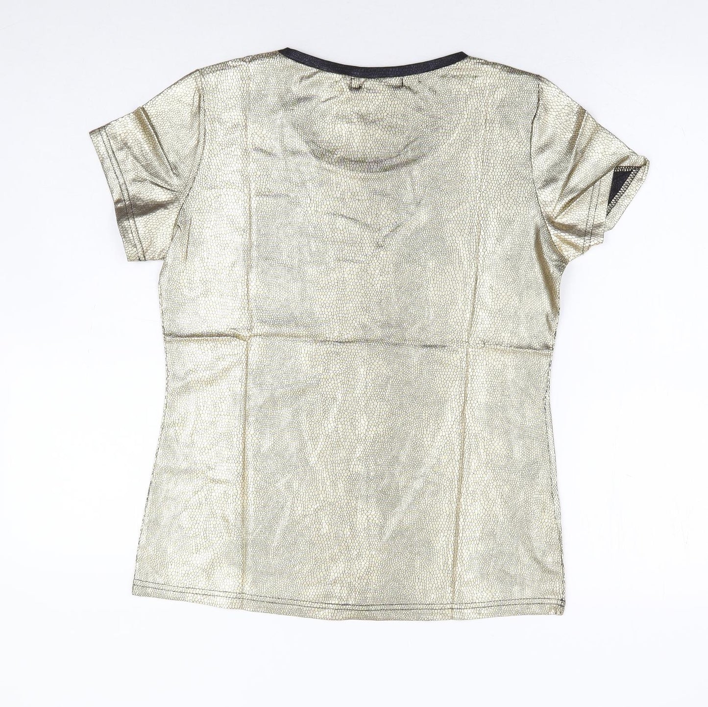 UpTou Womens Gold Animal Print Polyester Basic T-Shirt Size L Scoop Neck - Reptile Skin Print
