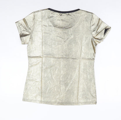 UpTou Womens Gold Animal Print Polyester Basic T-Shirt Size L Scoop Neck - Reptile Skin Print