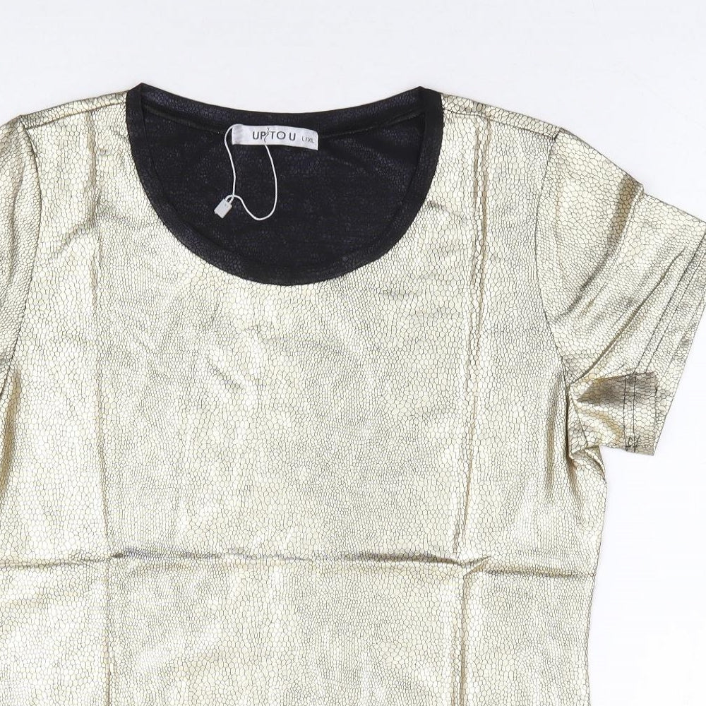 UpTou Womens Gold Animal Print Polyester Basic T-Shirt Size L Scoop Neck - Reptile Skin Print