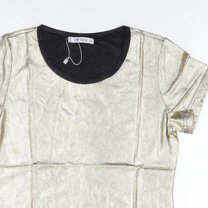 UpTou Womens Gold Animal Print Polyester Basic T-Shirt Size L Scoop Neck - Reptile Skin Print
