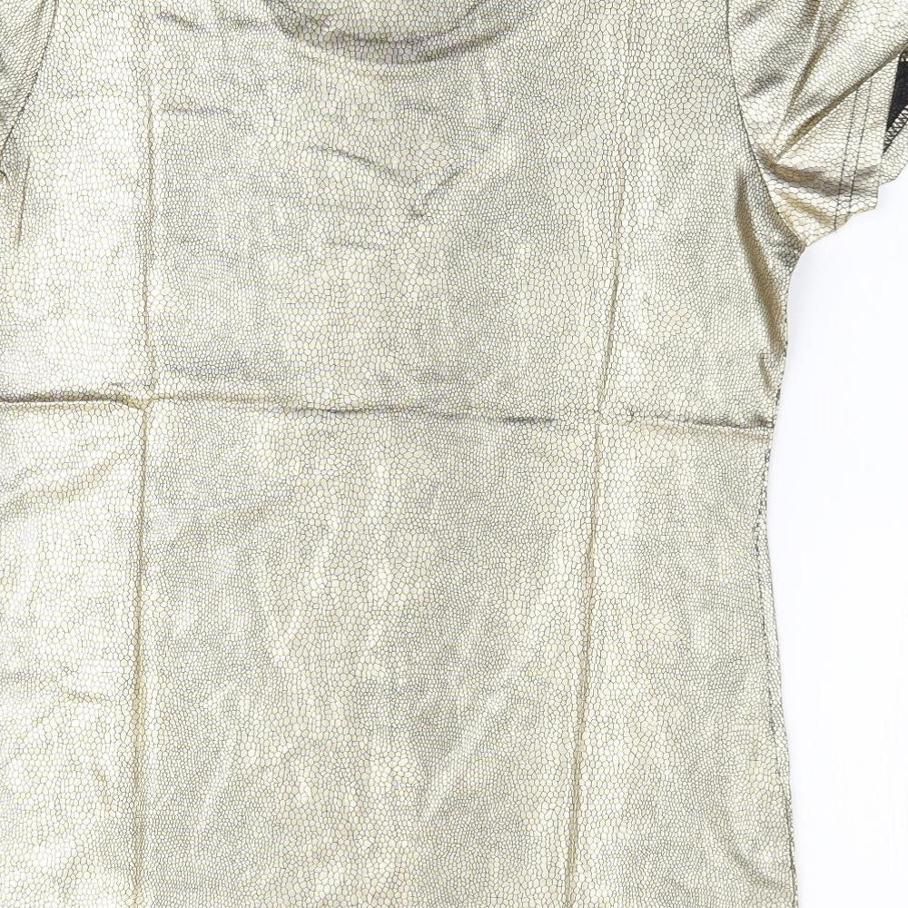 UpTou Womens Gold Animal Print Polyester Basic T-Shirt Size L Scoop Neck - Reptile Skin Print